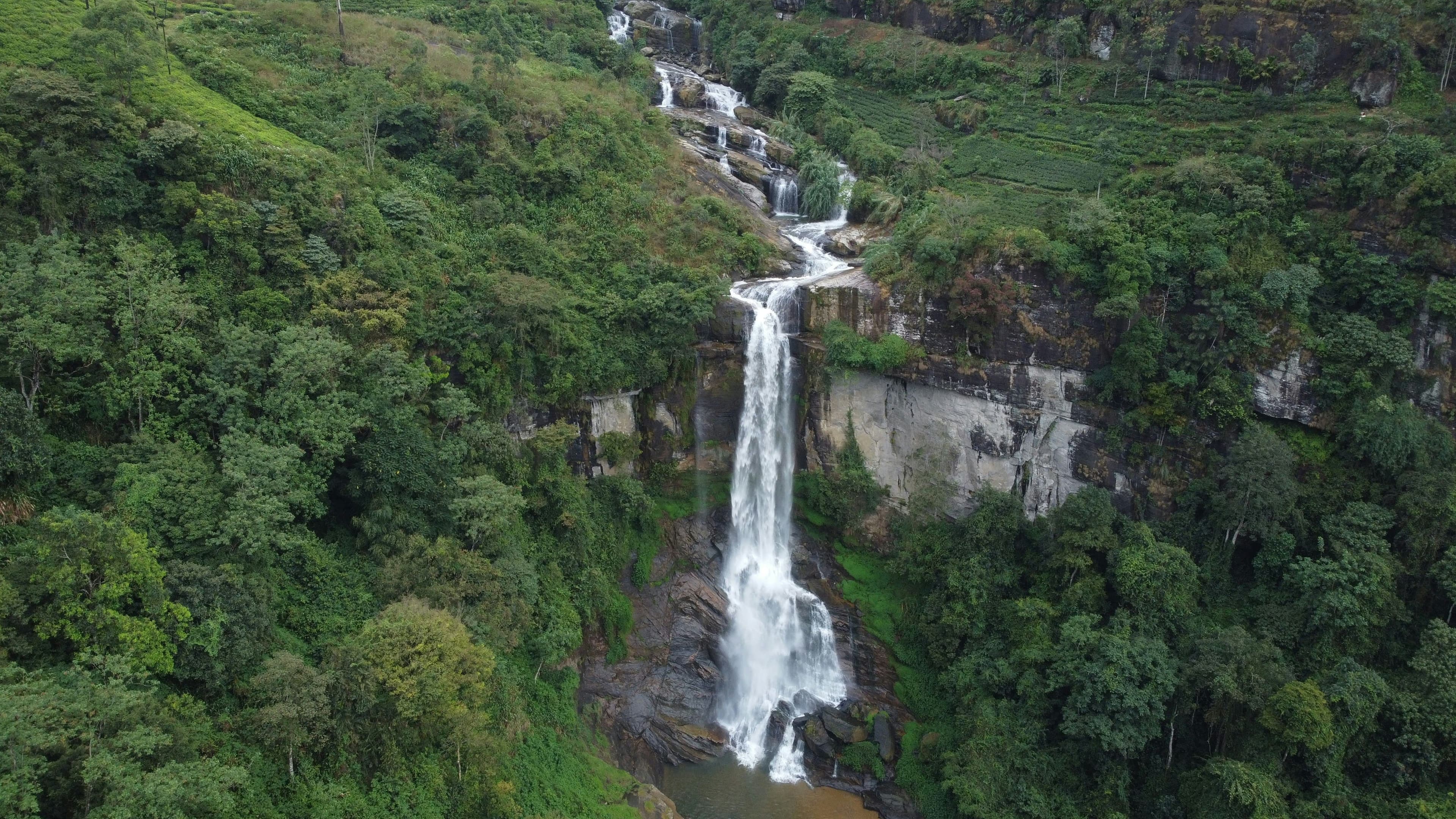 Lush waterfall in Sri Lanka